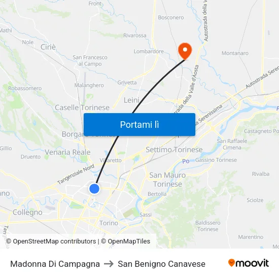 Madonna Di Campagna to San Benigno Canavese map
