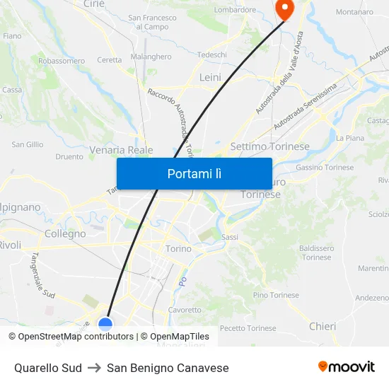 Quarello Sud to San Benigno Canavese map