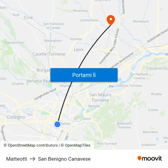 Matteotti to San Benigno Canavese map