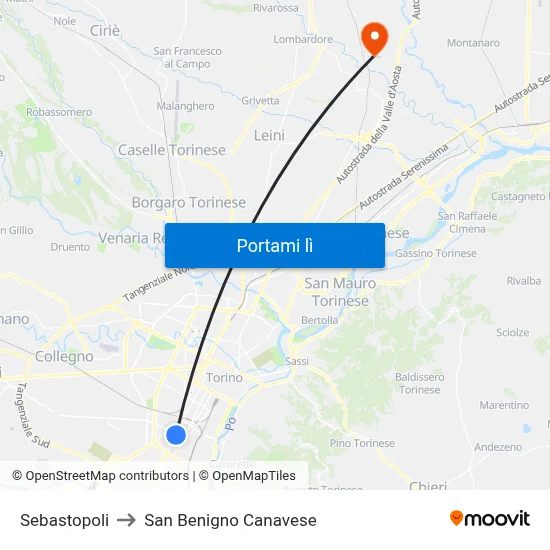 Sebastopoli to San Benigno Canavese map