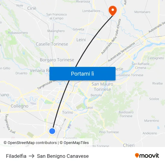 Filadelfia to San Benigno Canavese map