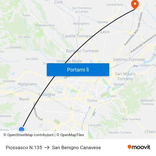 Piossasco N.135 to San Benigno Canavese map