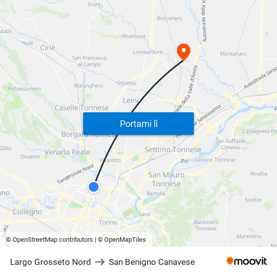 Largo Grosseto Nord to San Benigno Canavese map