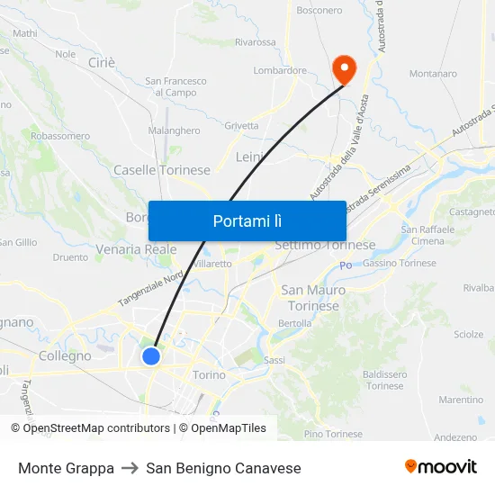 Monte Grappa to San Benigno Canavese map