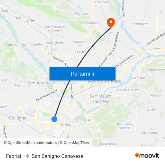 Fabrizi to San Benigno Canavese map