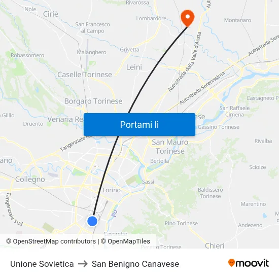 Unione Sovietica to San Benigno Canavese map