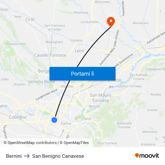 Bernini to San Benigno Canavese map