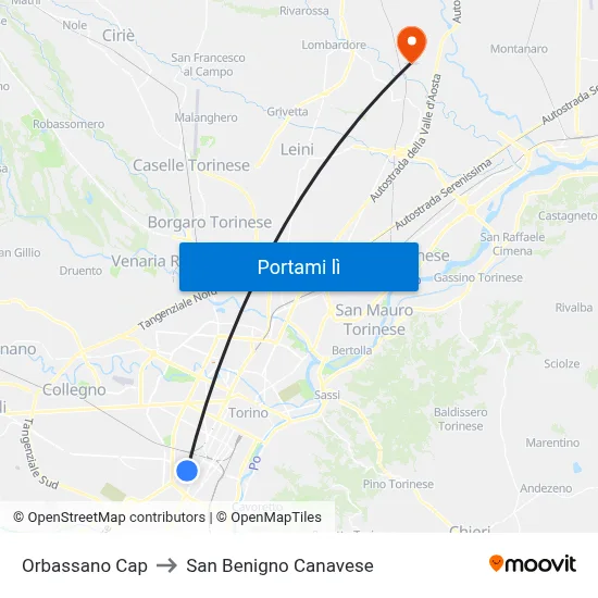 Orbassano Cap to San Benigno Canavese map