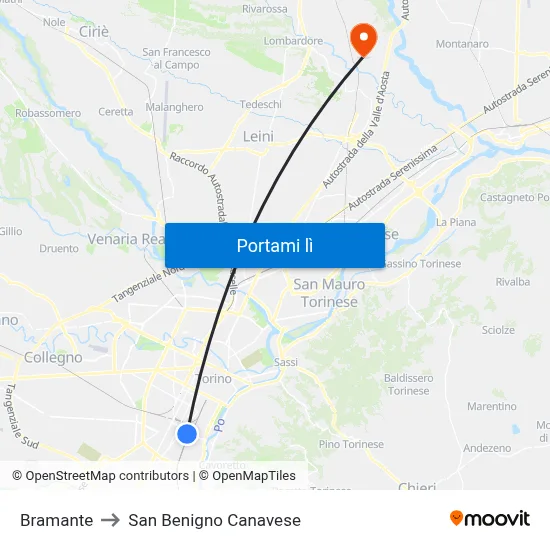 Bramante to San Benigno Canavese map