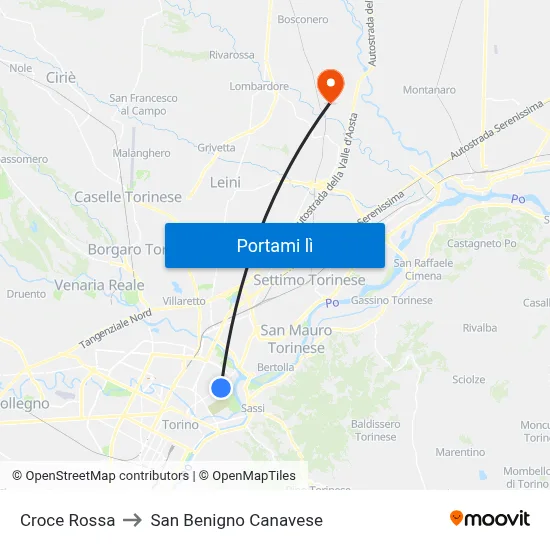 Croce Rossa to San Benigno Canavese map