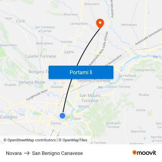 Novara to San Benigno Canavese map