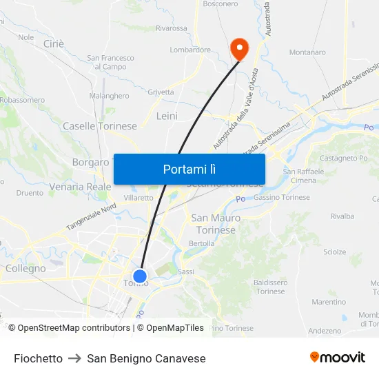 Fiochetto to San Benigno Canavese map
