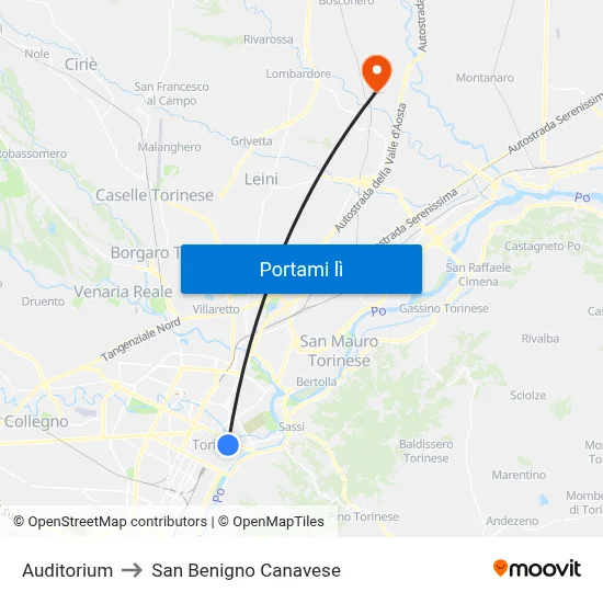 Auditorium to San Benigno Canavese map