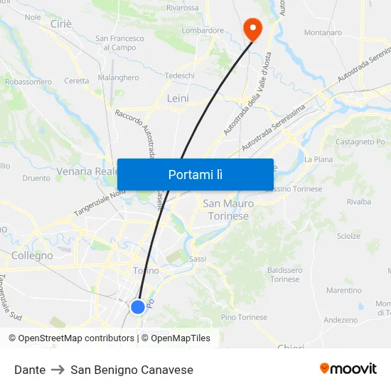 Dante to San Benigno Canavese map