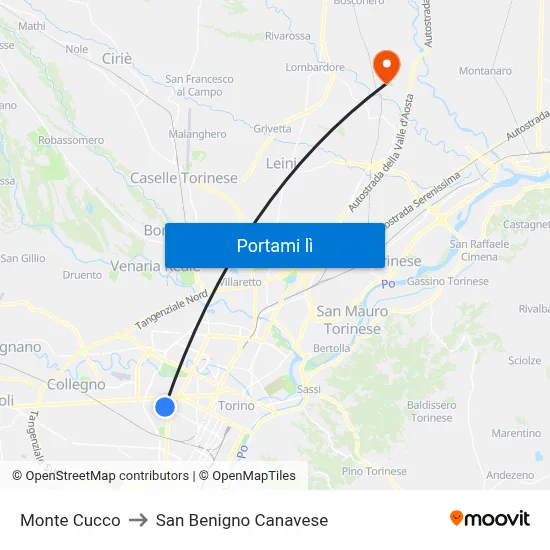 Monte Cucco to San Benigno Canavese map