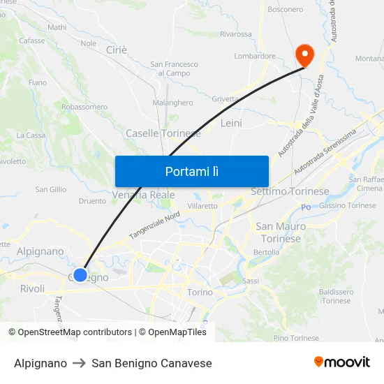 Alpignano to San Benigno Canavese map