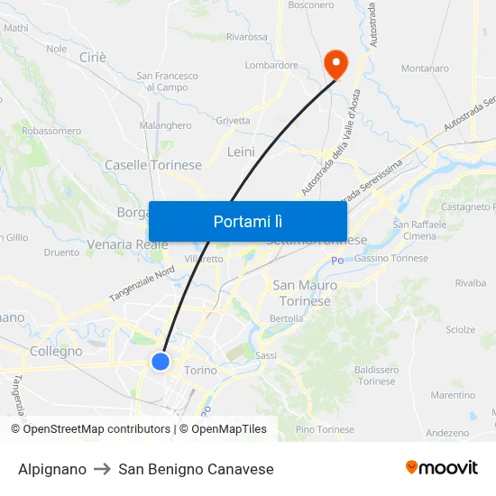 Alpignano to San Benigno Canavese map
