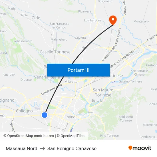 Massaua Nord to San Benigno Canavese map