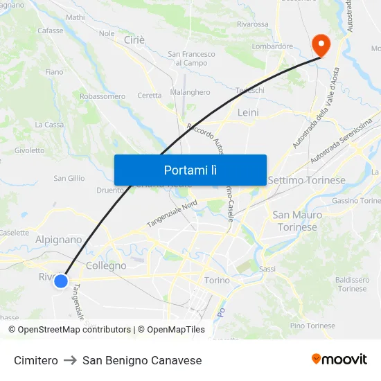 Cimitero to San Benigno Canavese map