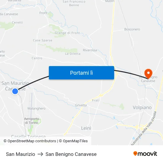 San Maurizio to San Benigno Canavese map