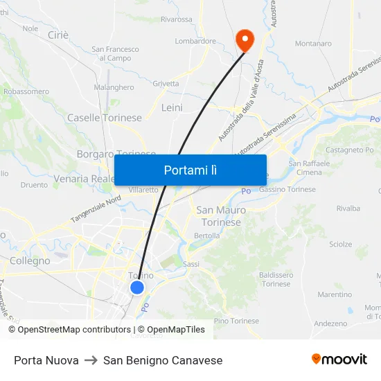 Porta Nuova to San Benigno Canavese map