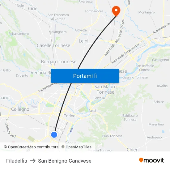 Filadelfia to San Benigno Canavese map