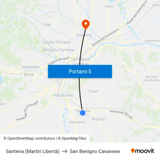 Santena (Martiri Libertà) to San Benigno Canavese map