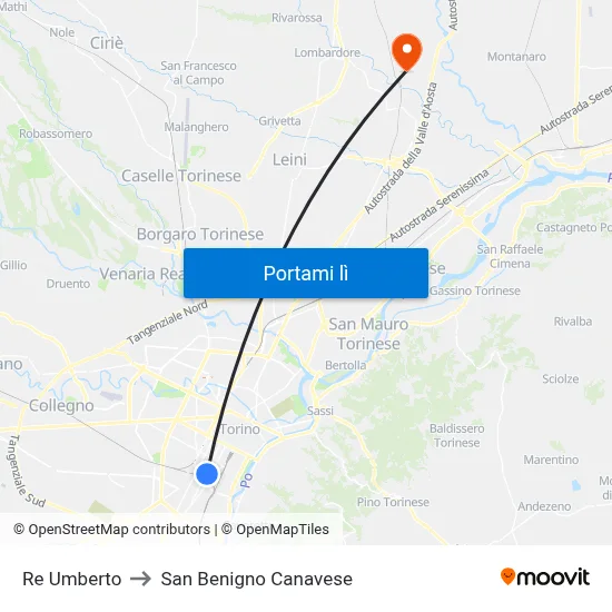 Re Umberto to San Benigno Canavese map
