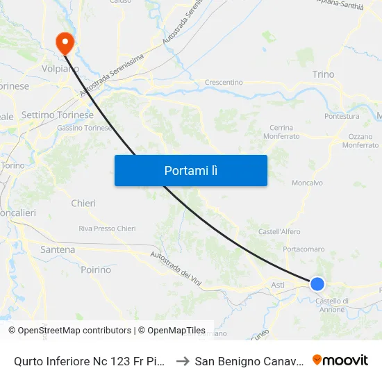 Qurto Inferiore Nc 123 Fr Piazza to San Benigno Canavese map