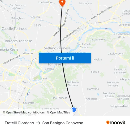 Fratelli Giordano to San Benigno Canavese map