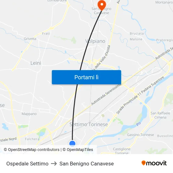 Ospedale Settimo to San Benigno Canavese map