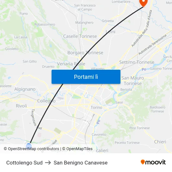 Cottolengo Sud to San Benigno Canavese map