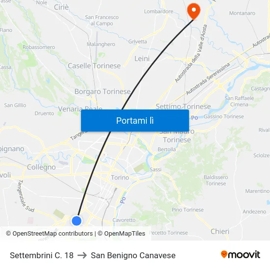 Settembrini C. 18 to San Benigno Canavese map