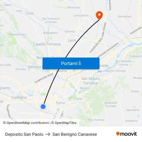 Deposito San Paolo to San Benigno Canavese map
