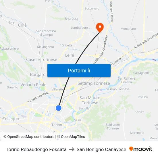 Torino Rebaudengo Fossata to San Benigno Canavese map