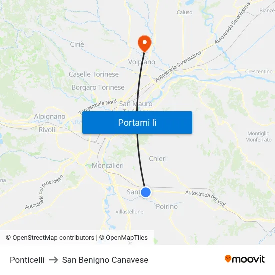 Ponticelli to San Benigno Canavese map