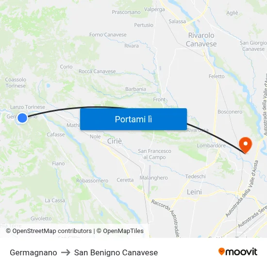 Germagnano to San Benigno Canavese map