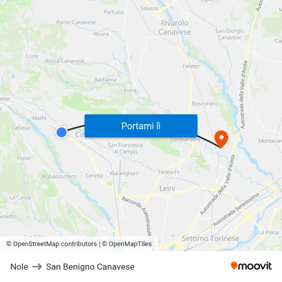 Nole to San Benigno Canavese map