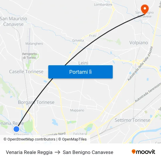 Venaria Reale Reggia to San Benigno Canavese map