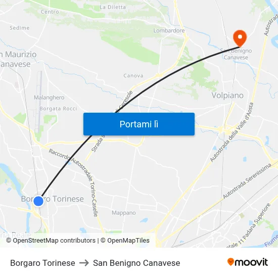 Borgaro Torinese to San Benigno Canavese map
