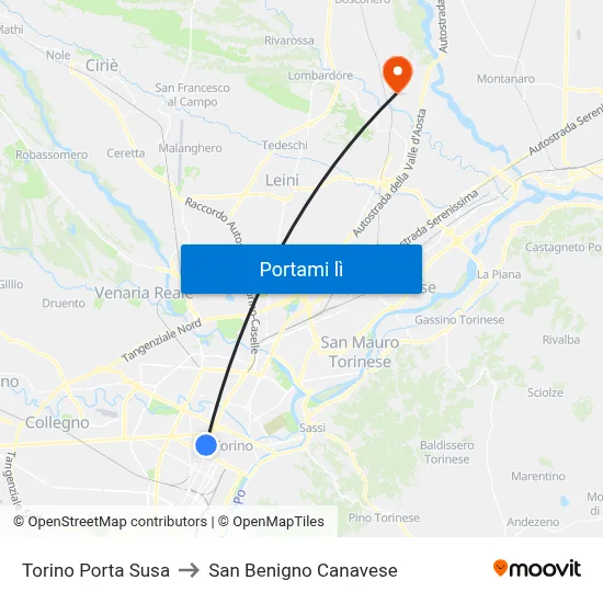 Torino Porta Susa to San Benigno Canavese map