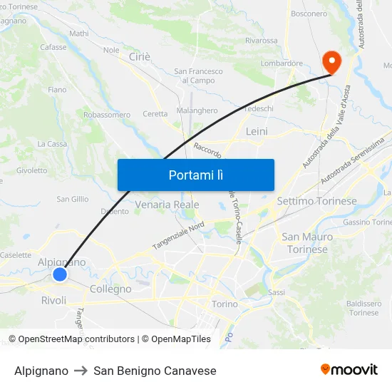 Alpignano to San Benigno Canavese map