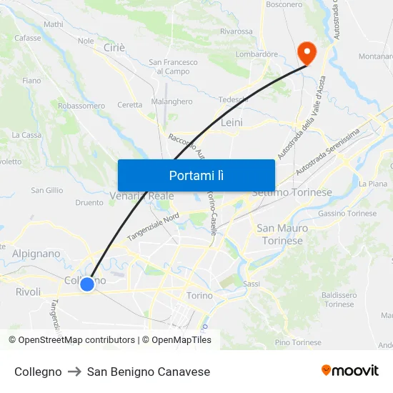 Collegno to San Benigno Canavese map