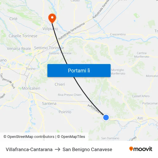 Villafranca-Cantarana to San Benigno Canavese map