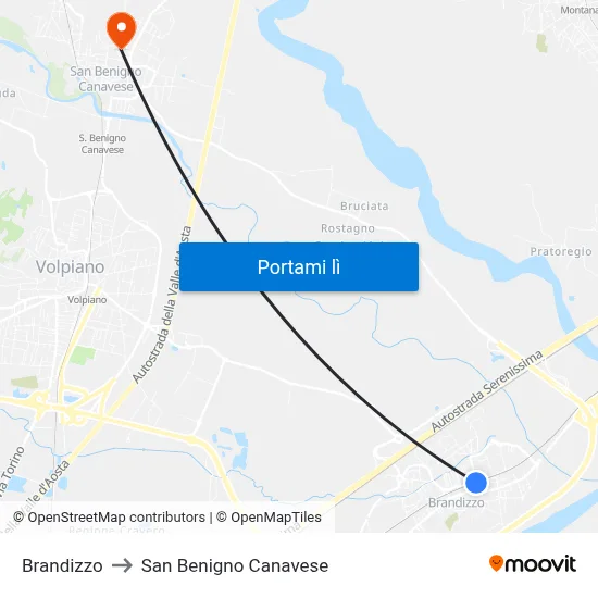 Brandizzo to San Benigno Canavese map