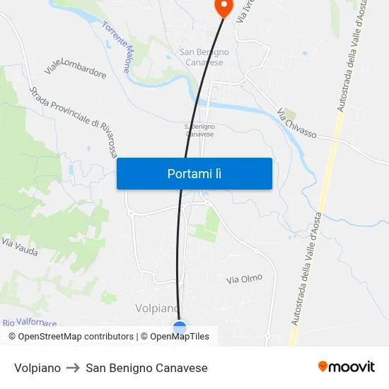 Volpiano to San Benigno Canavese map