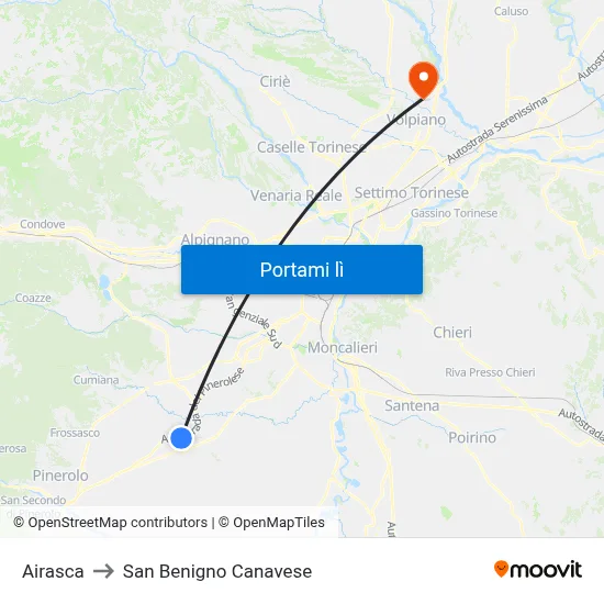 Airasca to San Benigno Canavese map