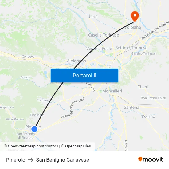 Pinerolo to San Benigno Canavese map