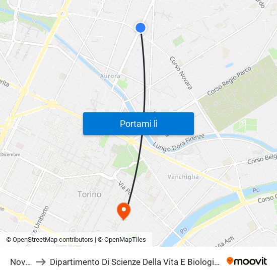 Novara to Dipartimento Di Scienze Della Vita E Biologia Dei Sistemi map