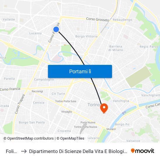 Foligno to Dipartimento Di Scienze Della Vita E Biologia Dei Sistemi map